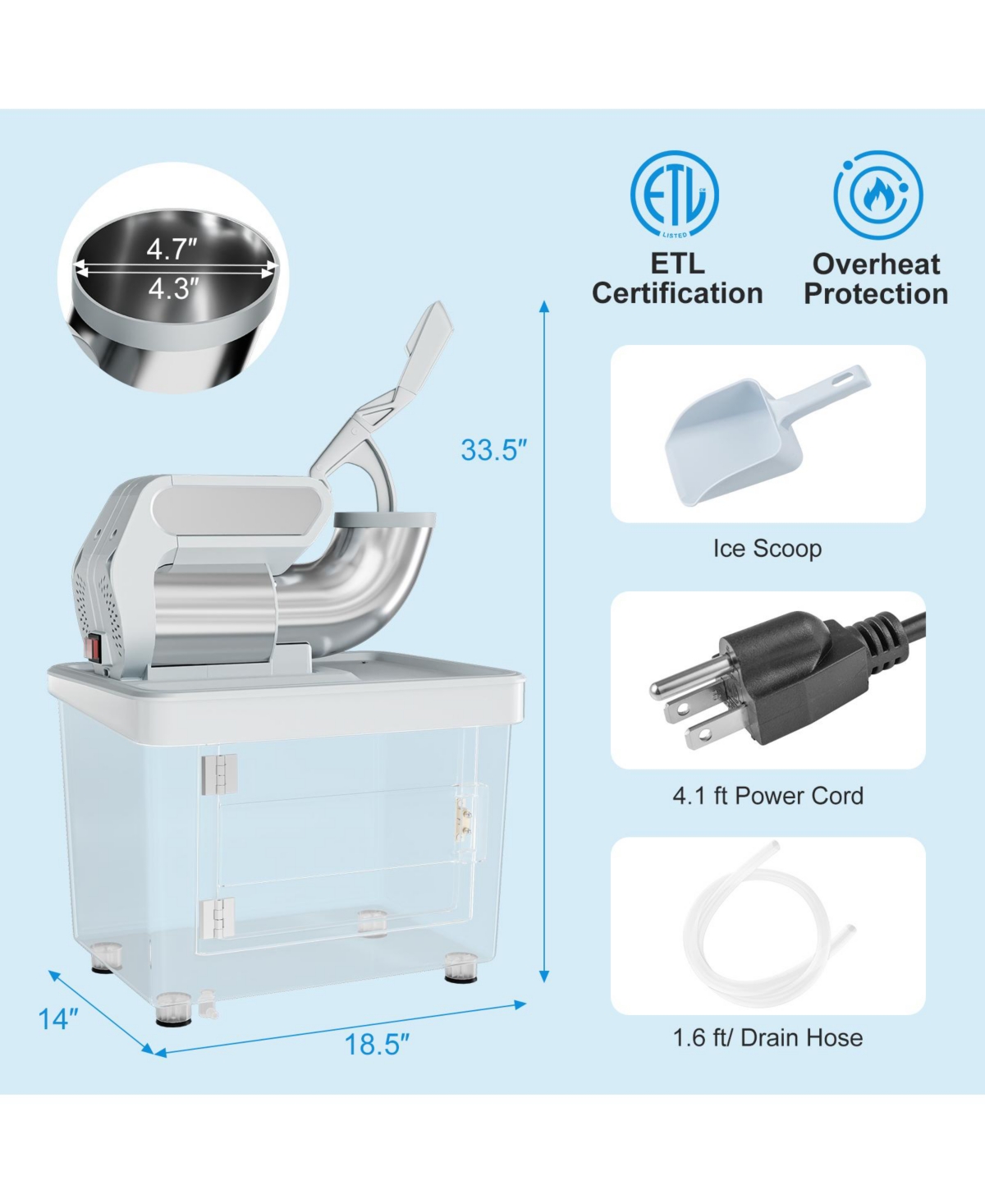 Slickblue 300W Commercial Ice Crusher with Dual Blades and Safety Switch- Grey