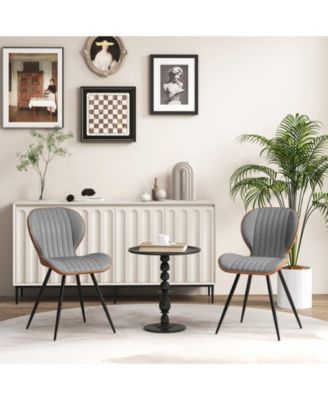 Set of 2 Armless Dining Chair Modern Accent Chairs with Curved Backrest-Grey