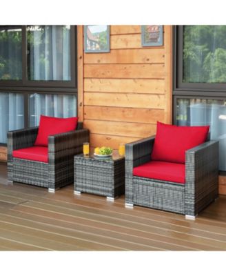 3 Pieces Patio Rattan Furniture Bistro Sofa Set with Cushioned