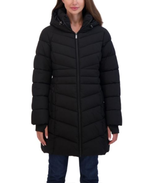 Женские куртки Sebby Collection 3/4 Hooded Stretch Puffer Coat