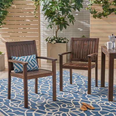 Streamdale Rustic Acacia Wood Dining Chair With Slat Paneling