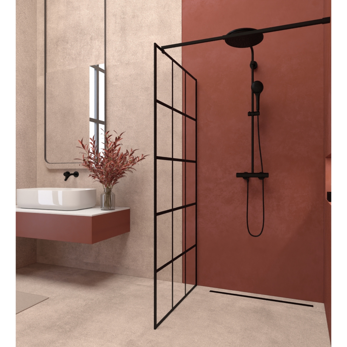 Streamdale Furniture Framed Glass Shower Screen: Silk-Printed Tempered Glass,Aluminum, Support Bar - Black