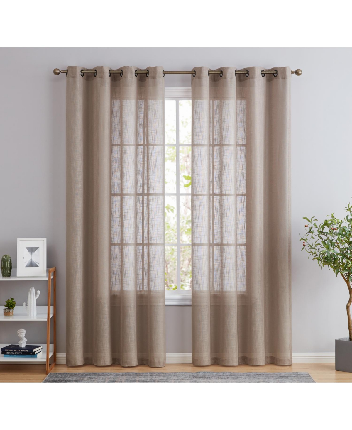Hlc.me Abbey Faux Linen Textured Semi Sheer Privacy Sun Light Filtering Transparent Window Grommet Curtain Panels