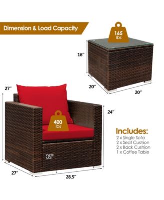 3 Pieces Patio Conversation Rattan Furniture Set with Cushion