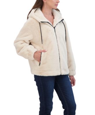 Juniors' Juniors' Reversible Faux Fur Hooded Bomber Jacket