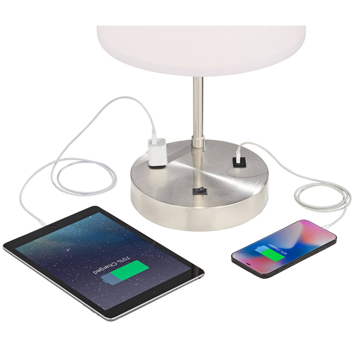 360 Lighting Colby Modern Desk Table Lamp with Hotel Style Usb and Ac Power Outlet in Base High Brushed Nickel White Linen Drum Shade for Living R