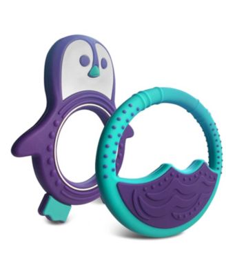 Baby Girls Penguin Teether – Fun and Cute Penguin Soothing Teether – Soft Silicone Teethers with Textured Design for Soothing and Gum Massage – Waterproof Teething Toys 0-6