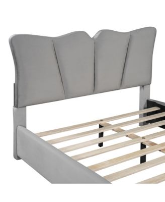 Streamdale Beige Velvet Upholstered Platform Bed