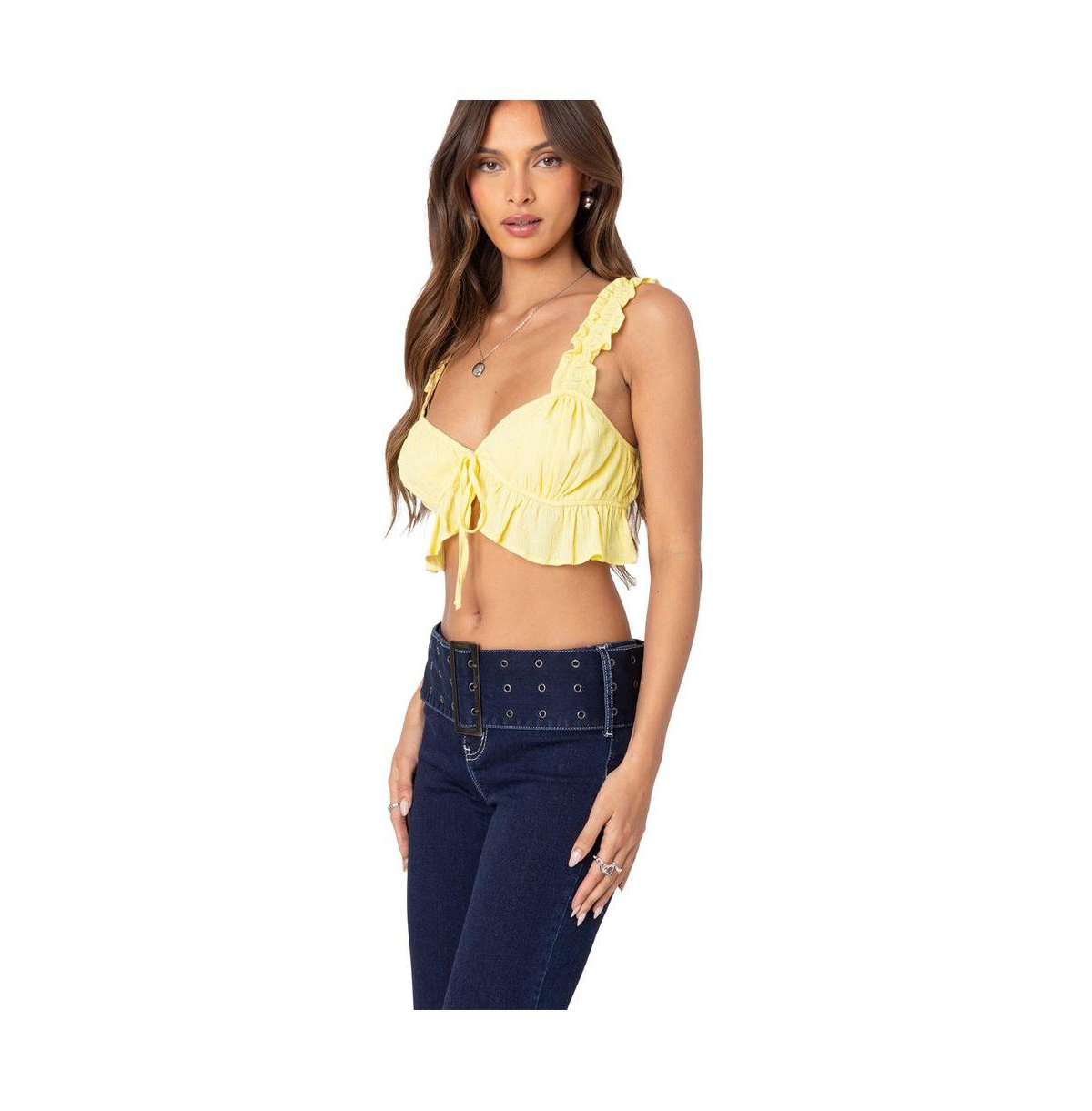 Edikted Women's Tie front ruffled top