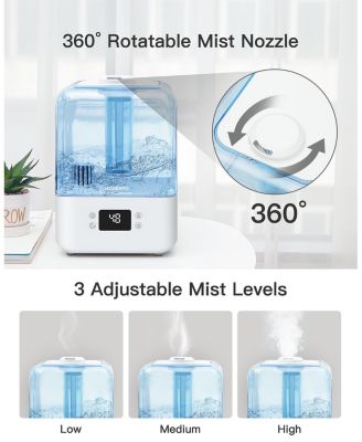 Humidifiers for Bedroom,4.5L Top Fill Humidifiers for Large Room,Cool Mist Humidifiers for Home,360 Nozzle,Auto Shut-Off,Humidity Setting, , White