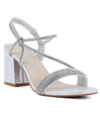 Women's Rhinestone Block Heel Sandals - Elegant Wedding & Dress Shoes With PU Leather, Latex Cushion