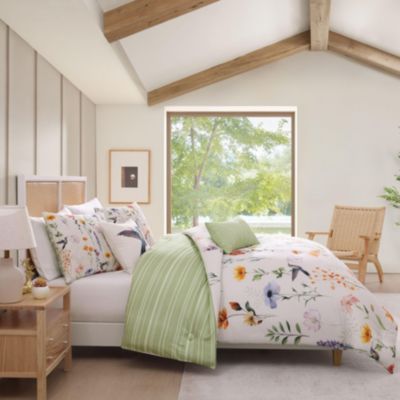 Fresh Cut Flowers Bedding 200 Thread Count 100% Cotton Sateen 5 Piece Reversible King Comforter Set