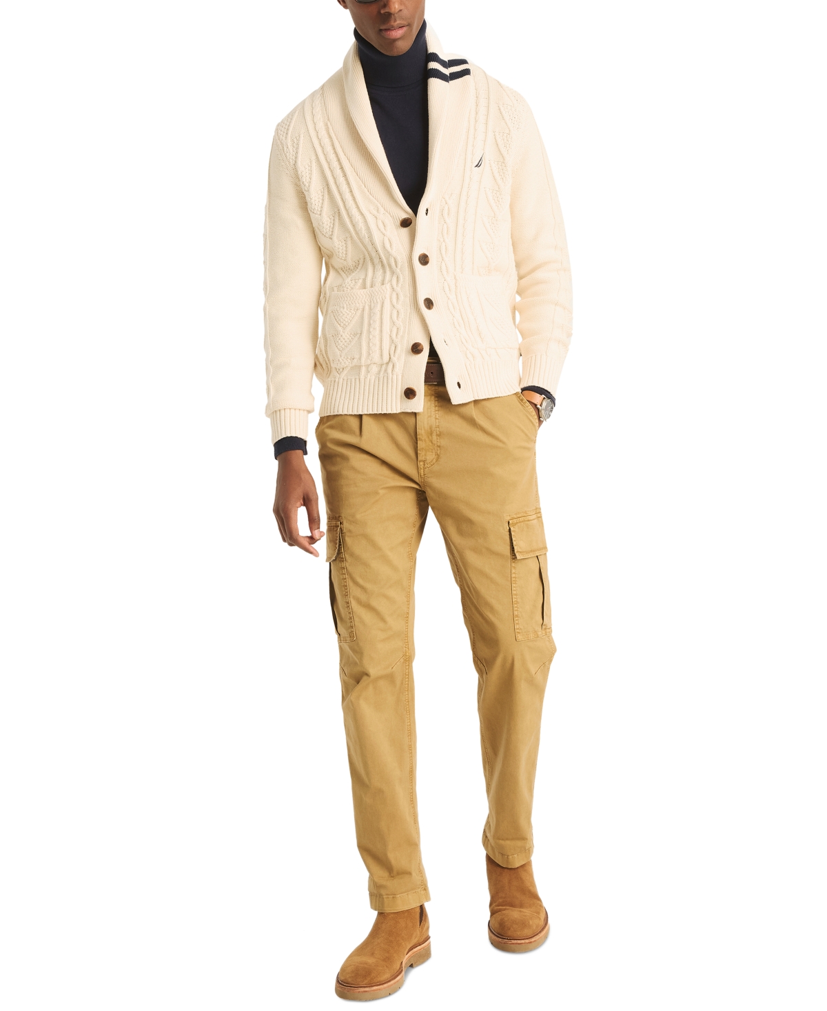 Nautica Men's Long Sleeve Cable-Knit Cardigan Sweater