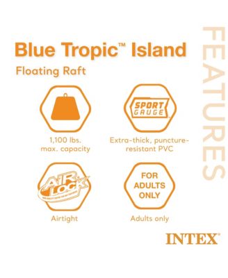 Blue Tropic Inflatable Lake Island Water Float with Cooler and Cupholders