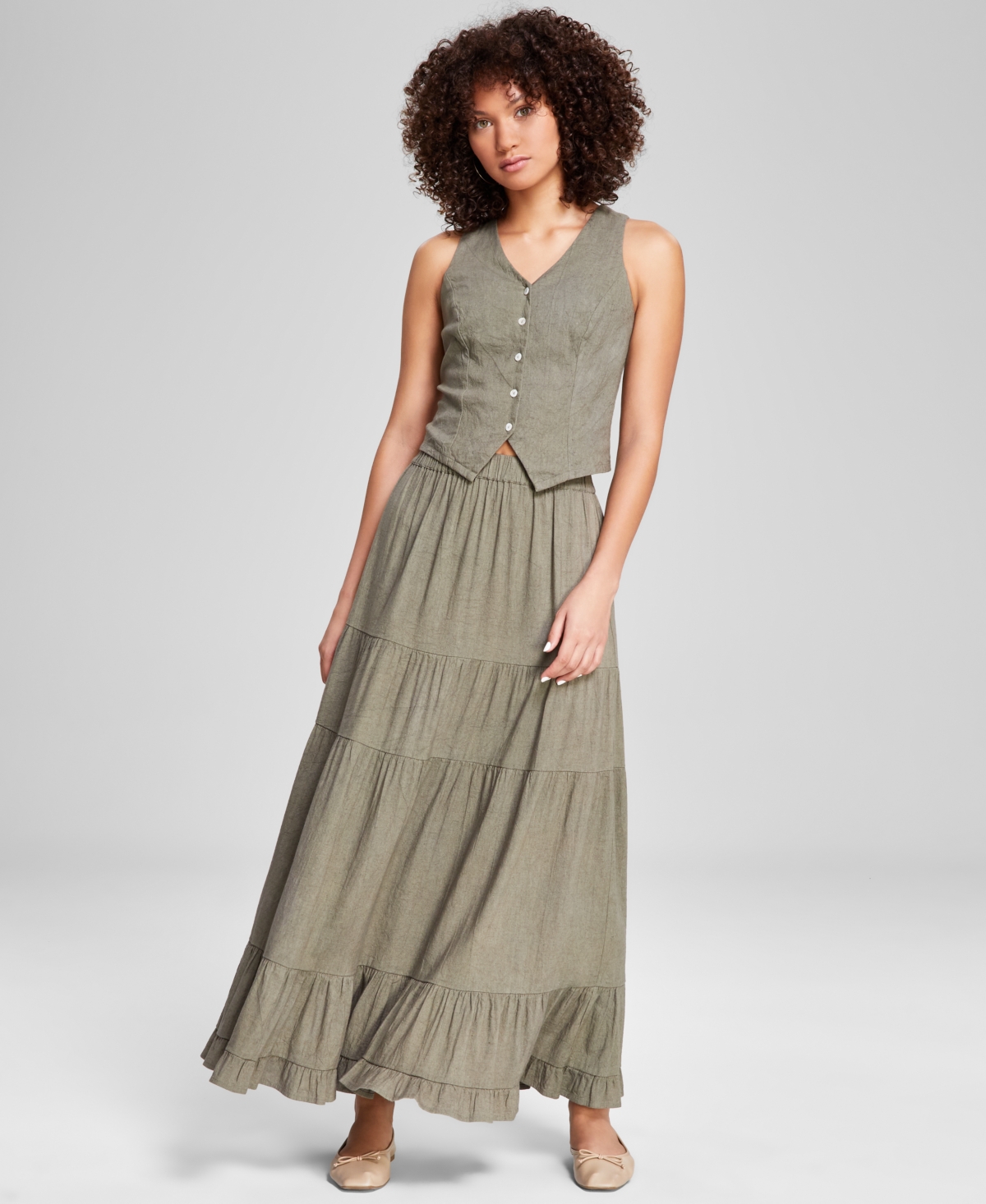 And Now This Women s Solid Pull On Tiered A Line Maxi Skirt Created for Macy s Tan Smart Closet