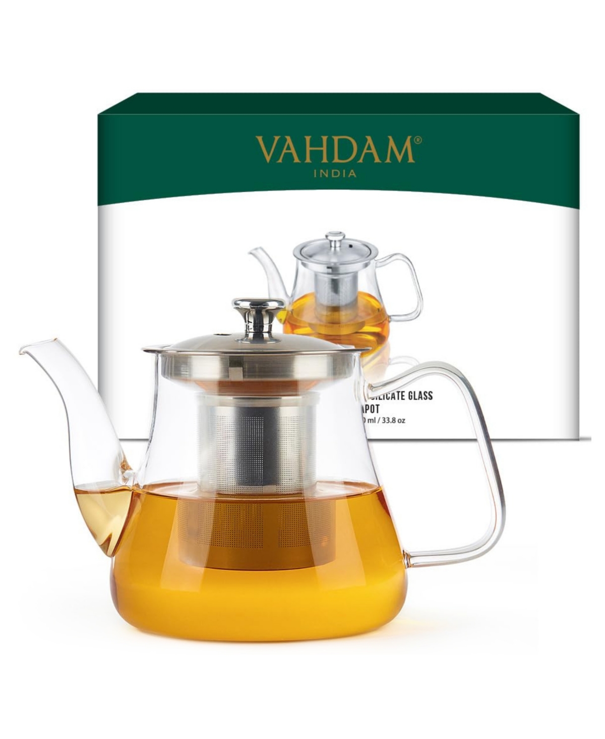 Vahdam Teas Transparent Radiance Glass Tea Pot With Infuser, 1000 ml