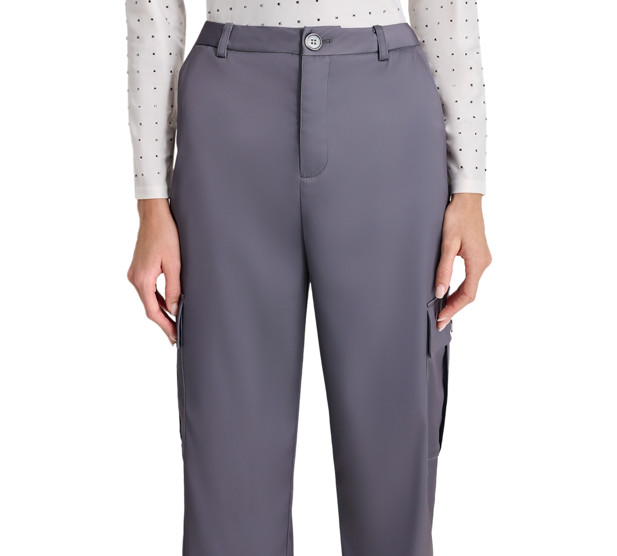 Dkny Jeans Petite High-Rise Satin Cargo Pants