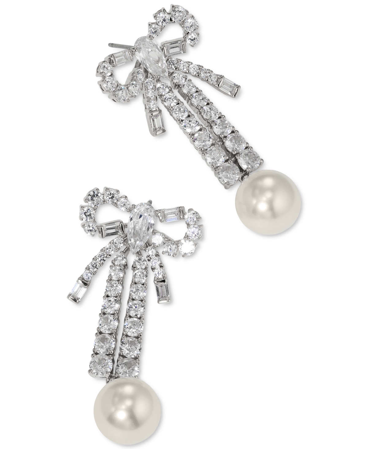 Eliot DanoriPlated Cubic Zirconia & Imitation Pearl Linear Drop Earrings, Created for Macy's - Rhodium
