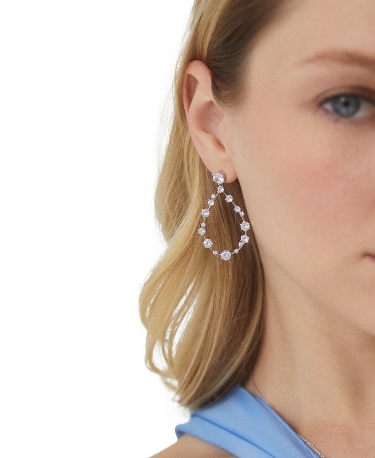 Eliot Danori Rhodium-plated Cubic Zirconia Open Drop Earrings, Created For Macy's In Rhodium