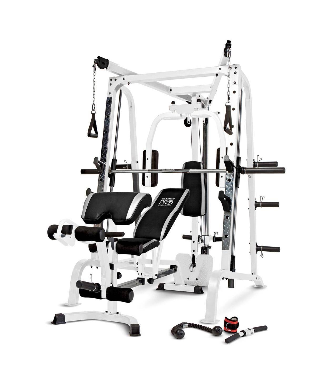 Pro Smith Cage Workout Machine Total Body Training Home Gym System, White - White