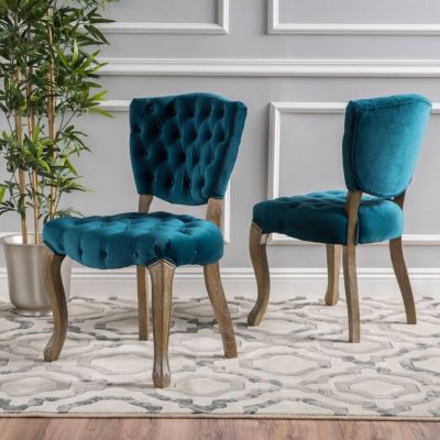 2 Pc Upholstered Fabric  Tufted  Dining Chairs