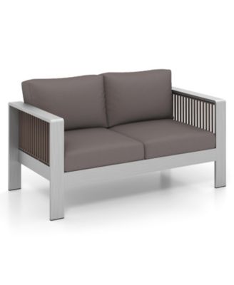 Patio Aluminum Loveseat Sofa Outdoor Furniture Set with Thick Back and Seat Cushions-Grey