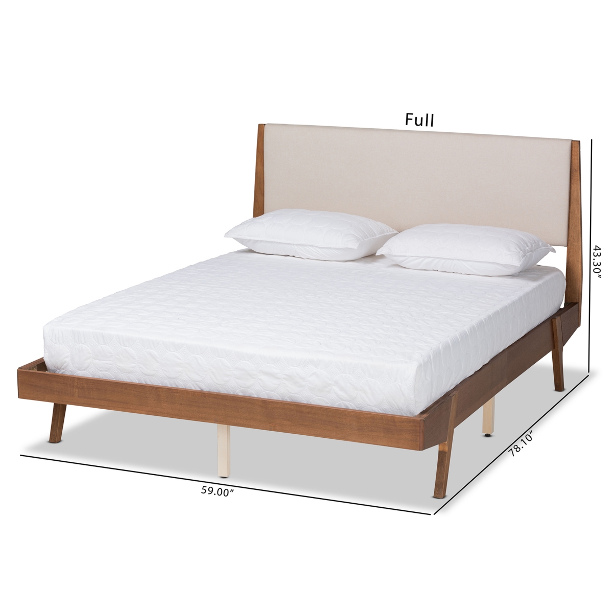 Baxton Studio Senna Mid-Century ModernFabric Upholstered and Walnut Brown Finished Wood King Size Platform Bed - Beige/walnut brown