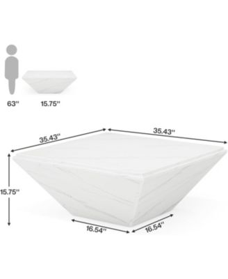 Coffee Table, 35.43-Inch Square Coffee Table with Faux Marble Tabletop, Modern Center Table for Living Room, Large Engineered Wood Cocktail Table, White