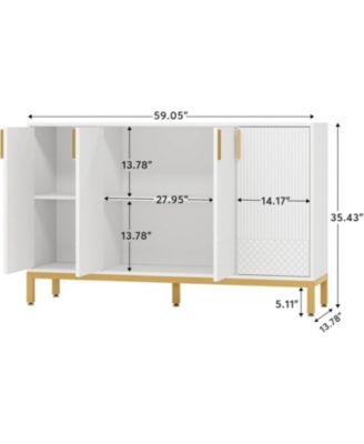 Modern Storage Cabinet, 59 Inch Console Cabinet Sideboard Buffet Cabinet with 4 Doors & Gold Metal Base, Entryway Cupboard Furniture for Living Room, Dining Room