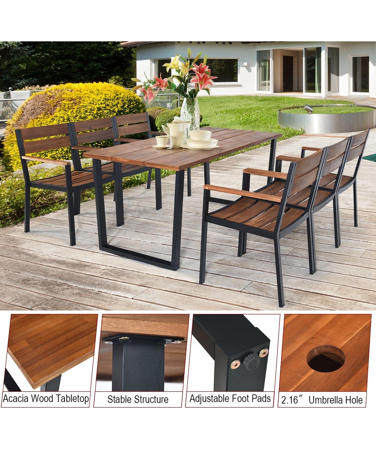 Slickblue Patented 7 Pieces Patented Outdoor Patio Dining Table Set with Hole