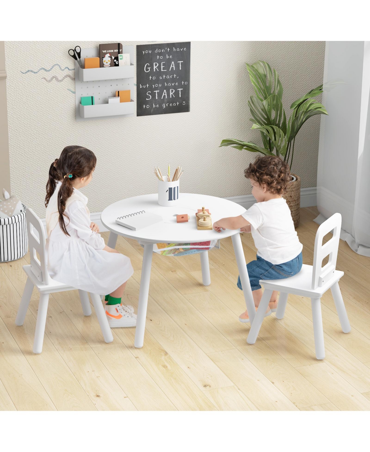 Slickblue Wood Activity Kids Table and Chair Set with Center Mesh Storage for Snack Time and Homework