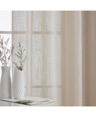 Abbey Faux Linen Textured Semi Sheer Privacy Sun Light Filtering Transparent Window Grommet Long Thick Curtains Drapery Panels for Bedroom & Living Room, 2 Panels