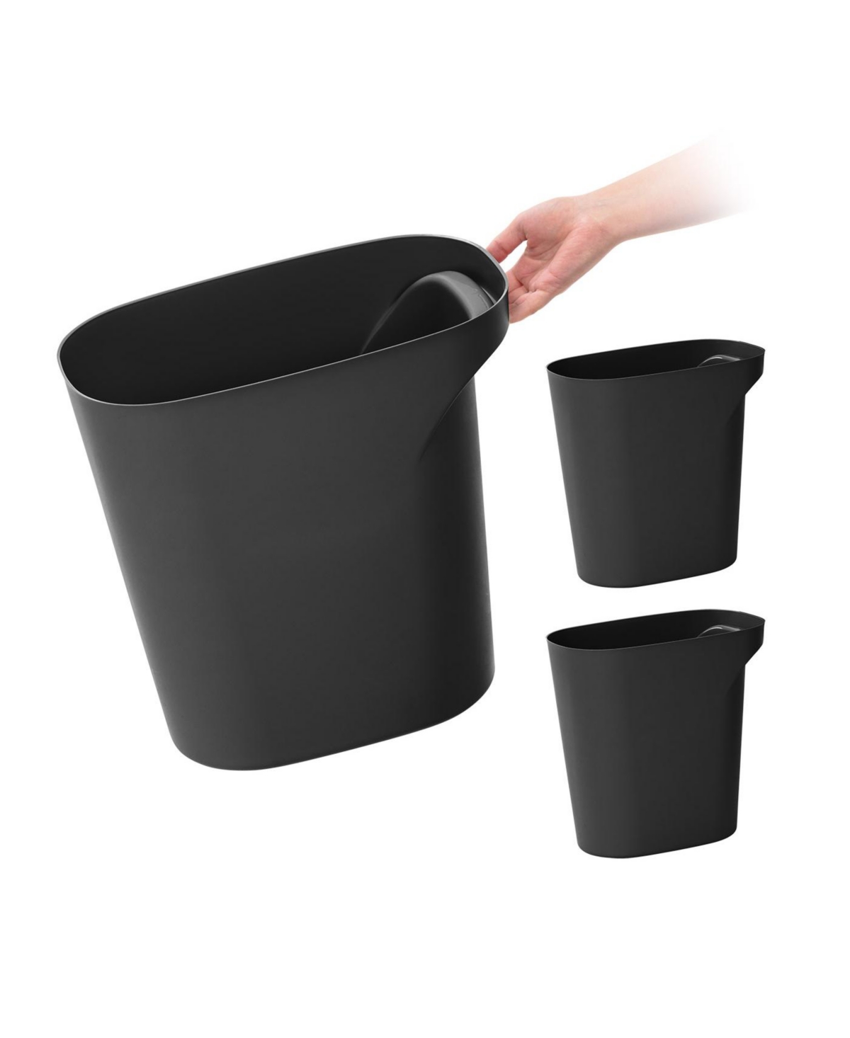 Iris 3Pack 6 Gallon Plastic Trash-Can for Bathroom-Kitchen-Bedroom, Gray - Black
