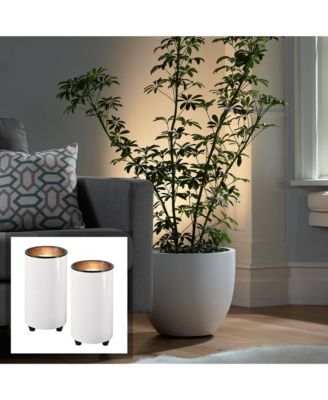 Set of 2 Can Uplighting Indoor Accent Spot-Lights Plug-In Floor Plant Home Decorative Art Desk White Finish 6 1/2" High