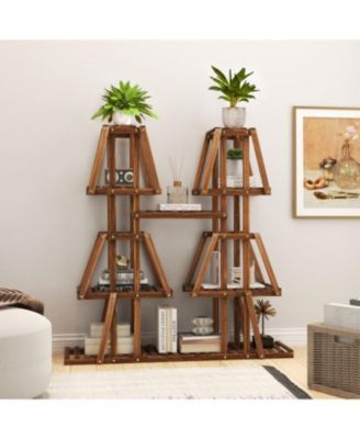 5-Tier 10 Potted Wood Plant Stand for Multiple Plants