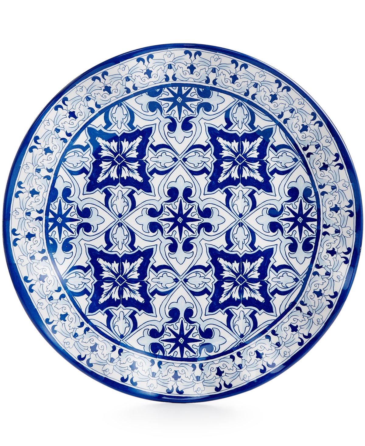 Talavera Azul Collection Melamine 10.5" Dinner Plate, Set of 4 - WHITE/BLUE