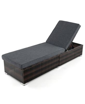 Patio Wicker Lounge Chair with 4-level Backrest and Long Seat Cushion-Brown