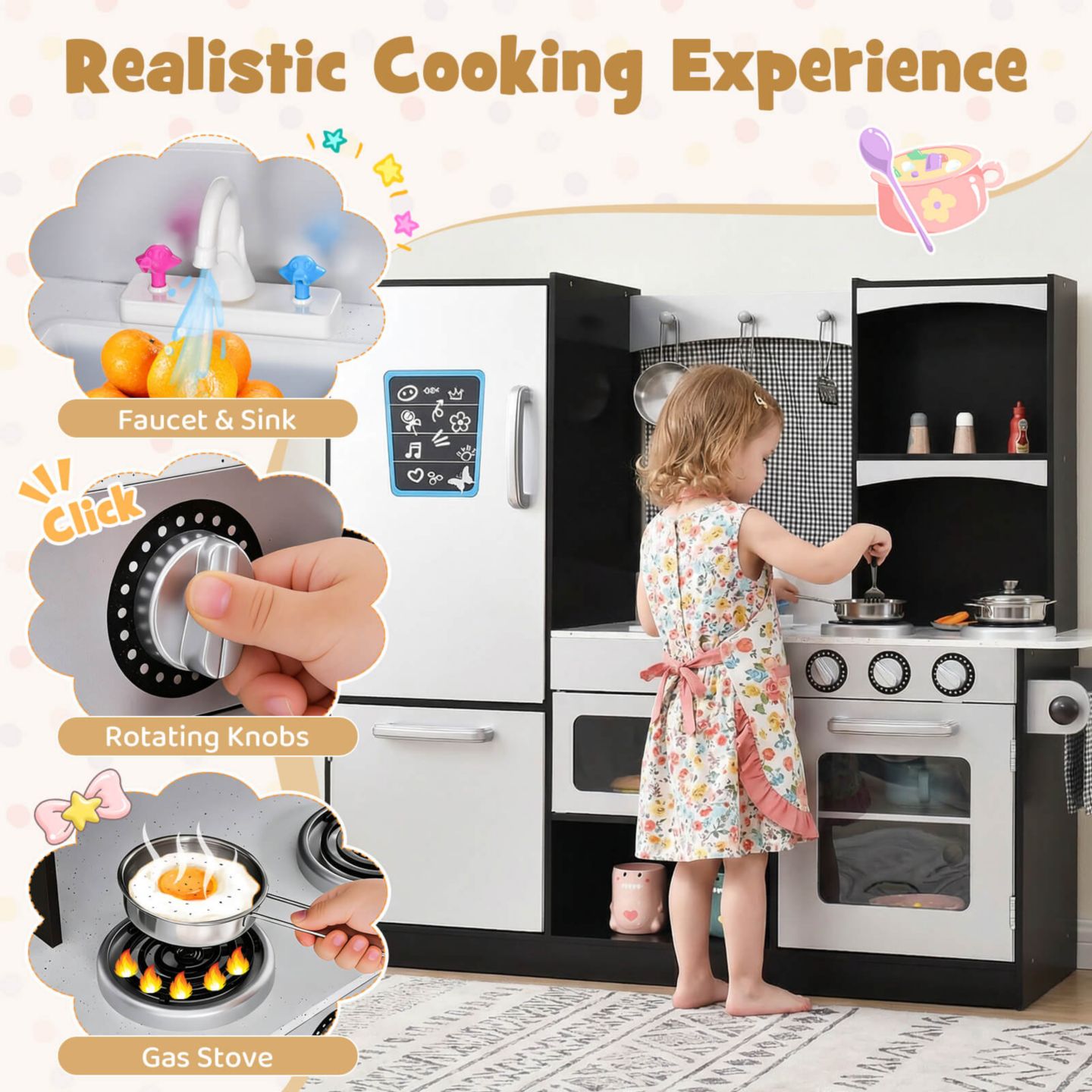 Детский игровой набор Costway Realistic Wooden Play Kitchen Playset, Ages 3+, цвет: Серебряный — фото 5