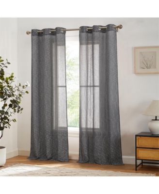 Emily Faux Linen Semi Sheer Light Filtering Transparent Grommet Lightweight Window Curtains Drapery Panels, 2 Panels