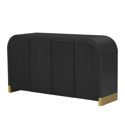 4-Door Wavy Cabinet with Adjustable Shelves and Curved Corners for Living Room or Entryway