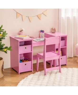 Kids Vanity Table and Chair Set with Removable Mirrors and 4 Storage Bins