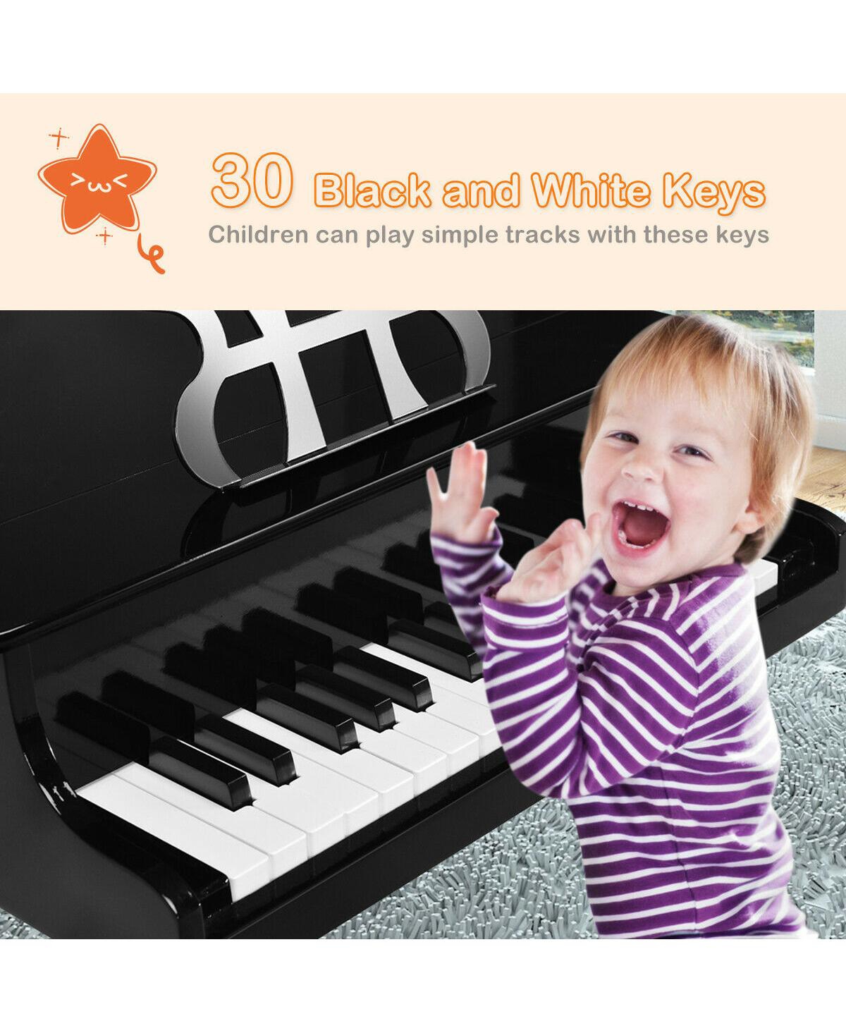 Slickblue 30-Key Wood Toy Kids Grand Piano with Bench and Music Rack