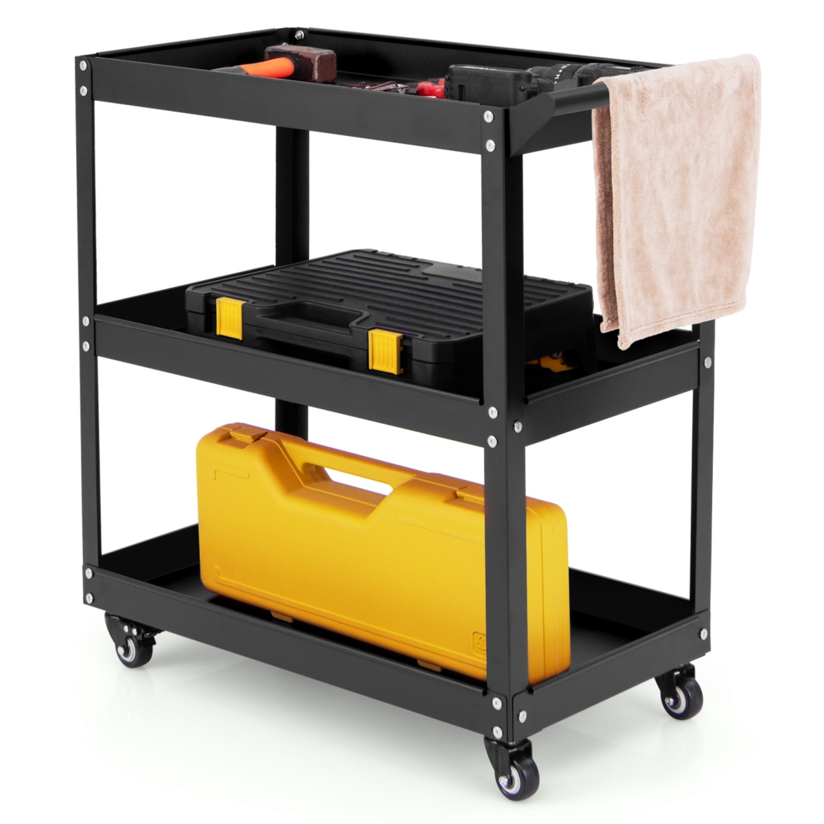 Slickblue 3-Tier Rolling Tool Cart with Spacious Shelves 4 Universal Wheels and 2 Brakes