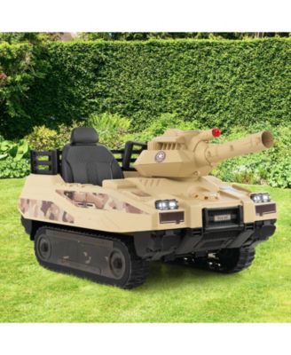 12V Electric Kids Ride On Tank with Rotatable Turret and 8 Missiles for Kids Aged 37-95 Months Old-Khaki