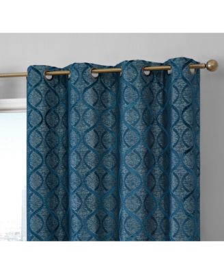 Versailles Lattice Flocked 100% Complete Blackout Thermal Insulated Window Curtain Grommet Panels, Energy Savings & Soundproof - Set of 2