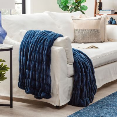 Premium Ruched Faux Fur & Mink Reversible Blanket, Throw