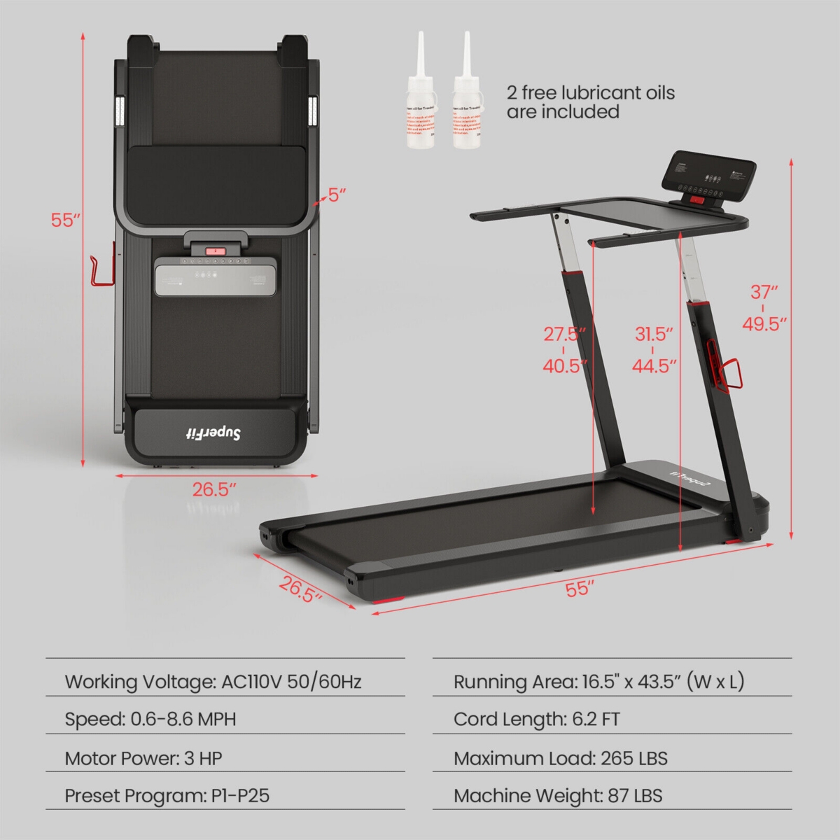 Folding Treadmill with Adjustable Height and App Control Space-Saving Exercise Machine for Home Fitness