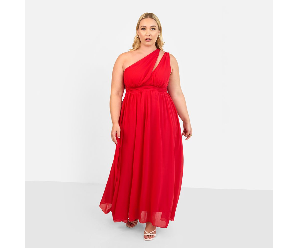 Plus Size Georgia Chiffon One Shoulder Maxi A Line Dress - Red