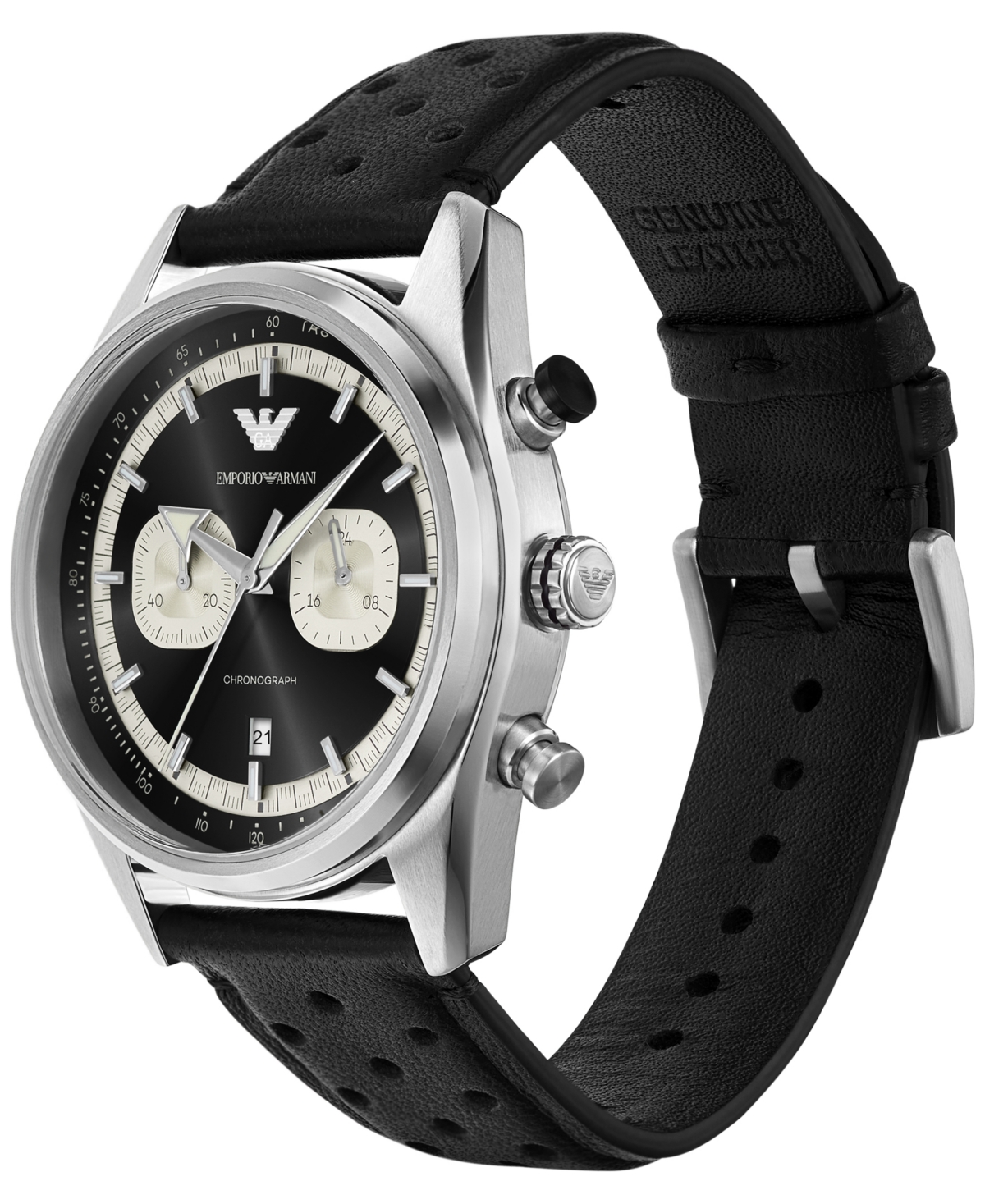 Emporio Armani Chronograph Black Leather Watch In No Color