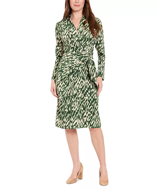 women's collared v-neck side-tie midi dress